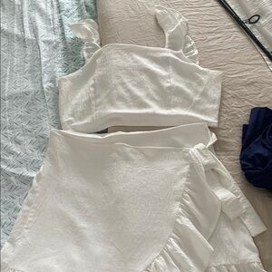 Pink Lily White Ruffle Crop Top and Skirt Set